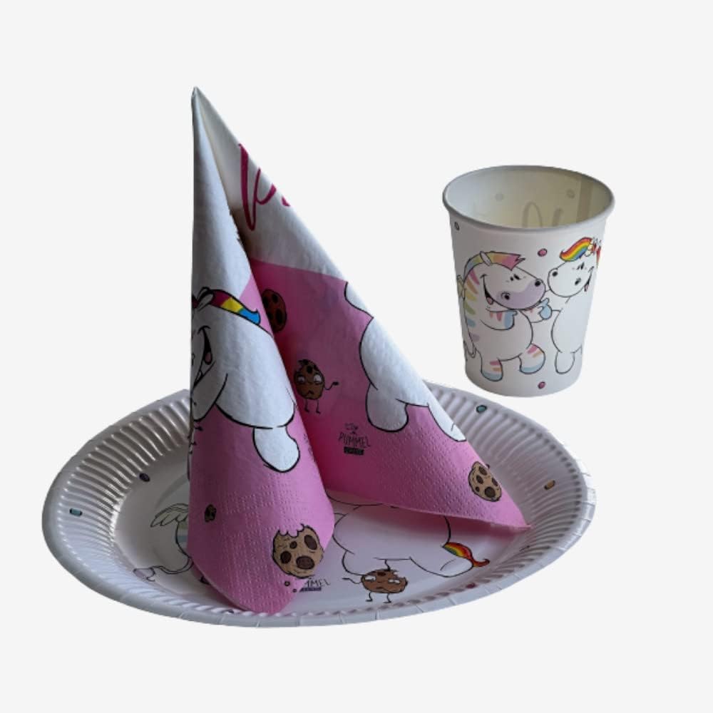 KarnevalsTeufel Partygeschirr Pummeleinhorn Pummel & Friends Teller Servietten Becher aus Pappe nied
