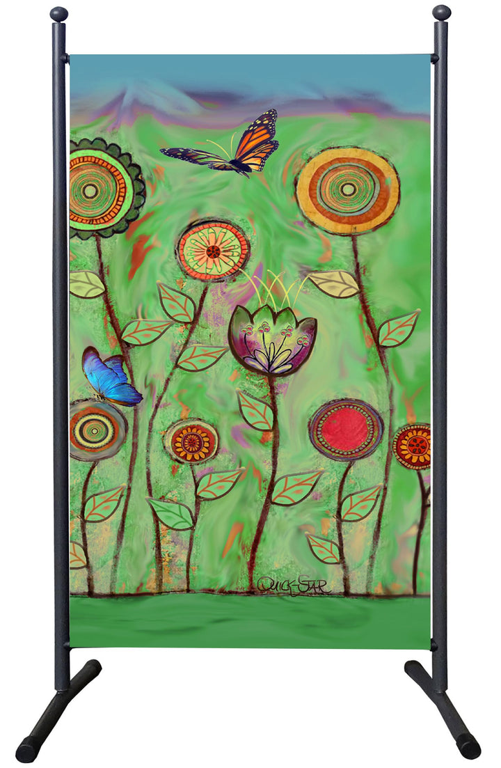 QUICK STAR Paravent Outdoor Wetterfest 180 x 78 cm Green Flowers | Raumteiler Stellwand Innen | Gart