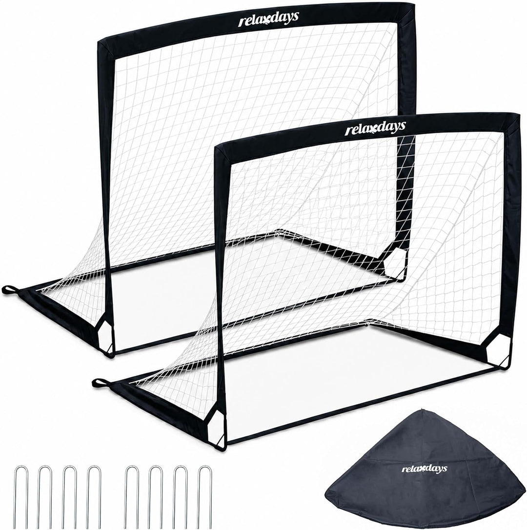 Relaxdays Fussballtor, 2er Set, HxBxT: 90 x 120 x 90 cm, faltbar, mit Erdhaken &amp; Tragetasche, Kinder
