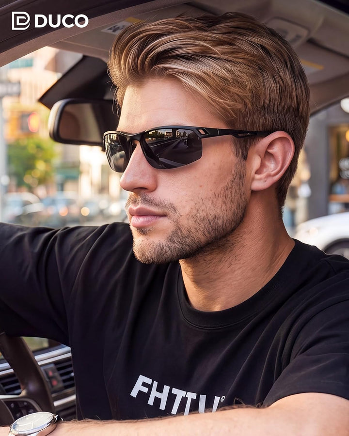 DUCO Sonnenbrille für Herren Retro Polarisierte Sonnenbrille Ultraleichte Sportbrille Al-Mg Metallra