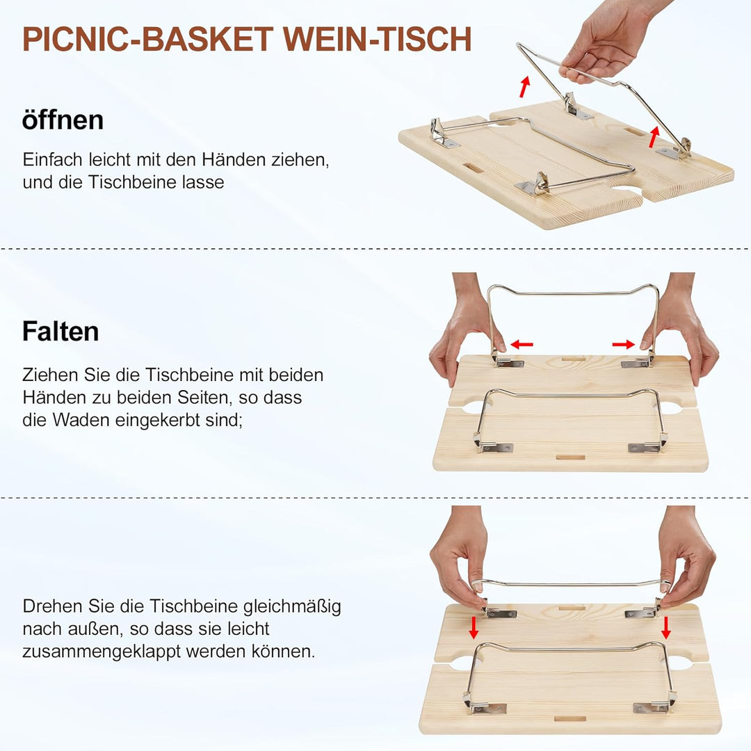 Picknickkorb-Set mit Mini-Klapptisch und Besteck-Set, Picknickkorb für 2 Personen mit kühltaschen, F