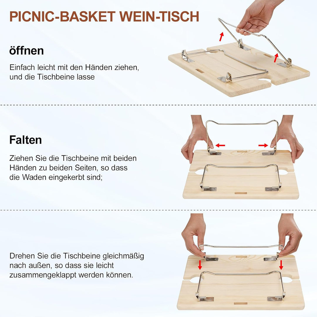 Picknickkorb-Set mit Mini-Klapptisch und Besteck-Set, Picknickkorb für 4 Personen mit kühltaschen, F