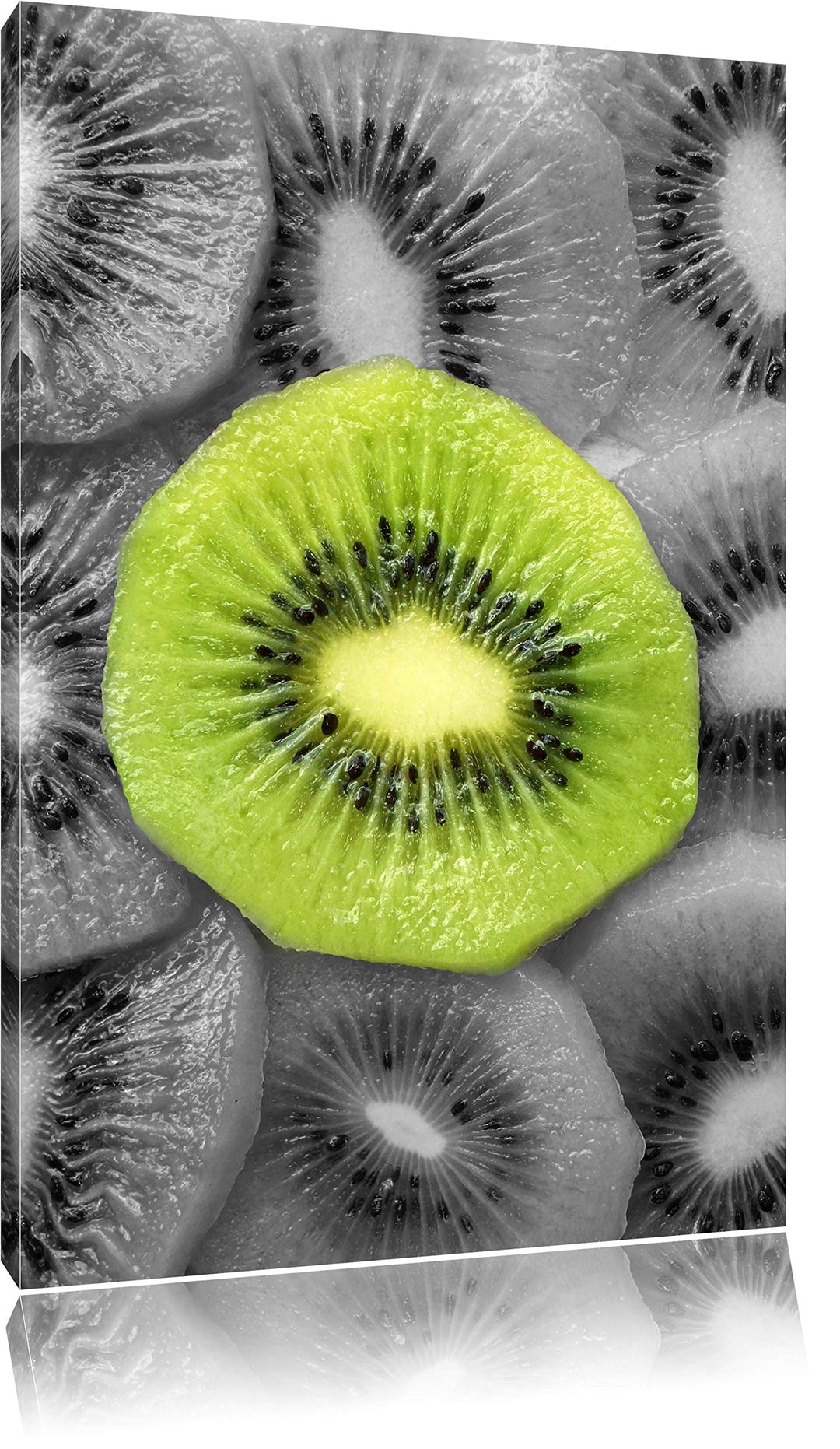 saftige Kiwi Scheiben schwarz/weiss Format: 100x70 auf Leinwand, XXL riesige Bilder fertig gerahmt m