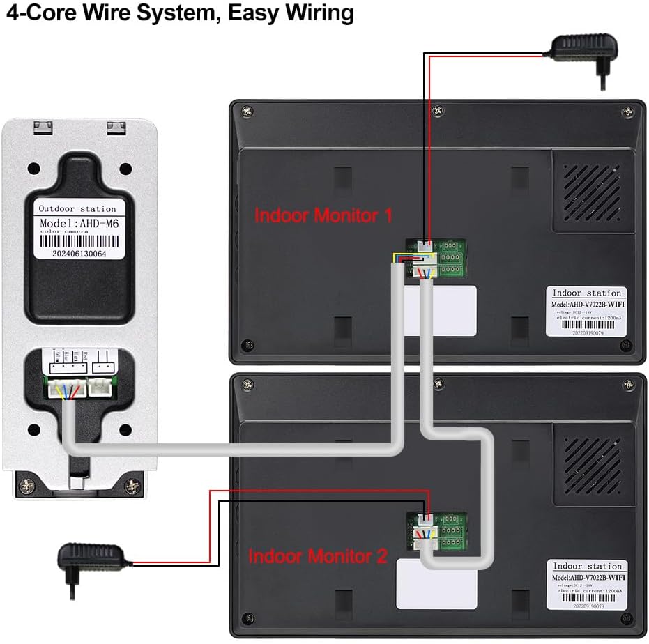 WLAN Video-Intercom-System für Zuhause, 1080P HD Türglocke Kamera mit 2 Monitoren, 7 Zoll IPS Bildsc