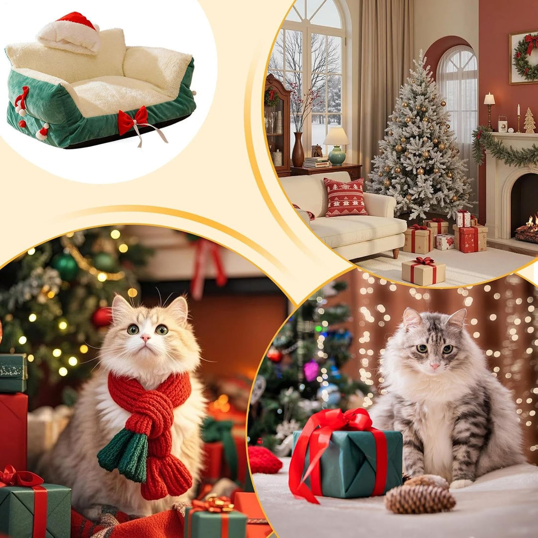 Katzen-Couchbett, Weihnachts-Lounge mit Weihnachtsmannmütze, stützendes Haustier-Sofa – für Küche, S
