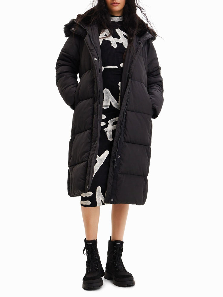 Desigual Damen Padded Long Overcoat S Schwarz, S Schwarz