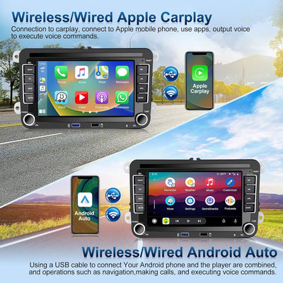 Podofo Autoradio für VW Golf 5 6 Polo Seat Skoda Radio mit Wireless Carplay Android Auto, 1+32G 7 Zo