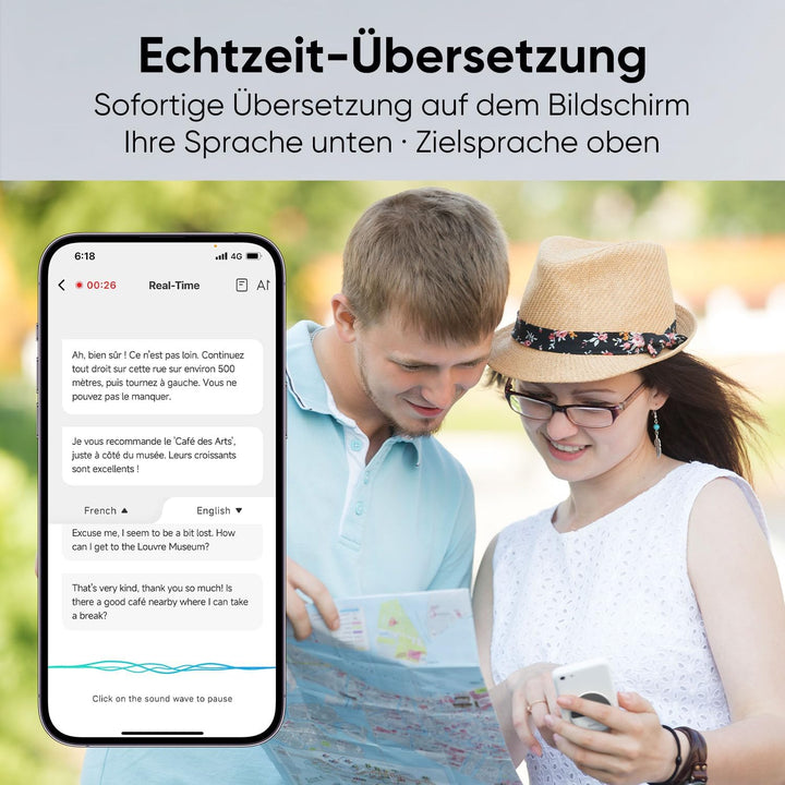 Sprachübersetzer Gerät, Echtzeit-Übersetzung Sprache, Sprachübersetzer 140+ Sprachen, Offline Überse