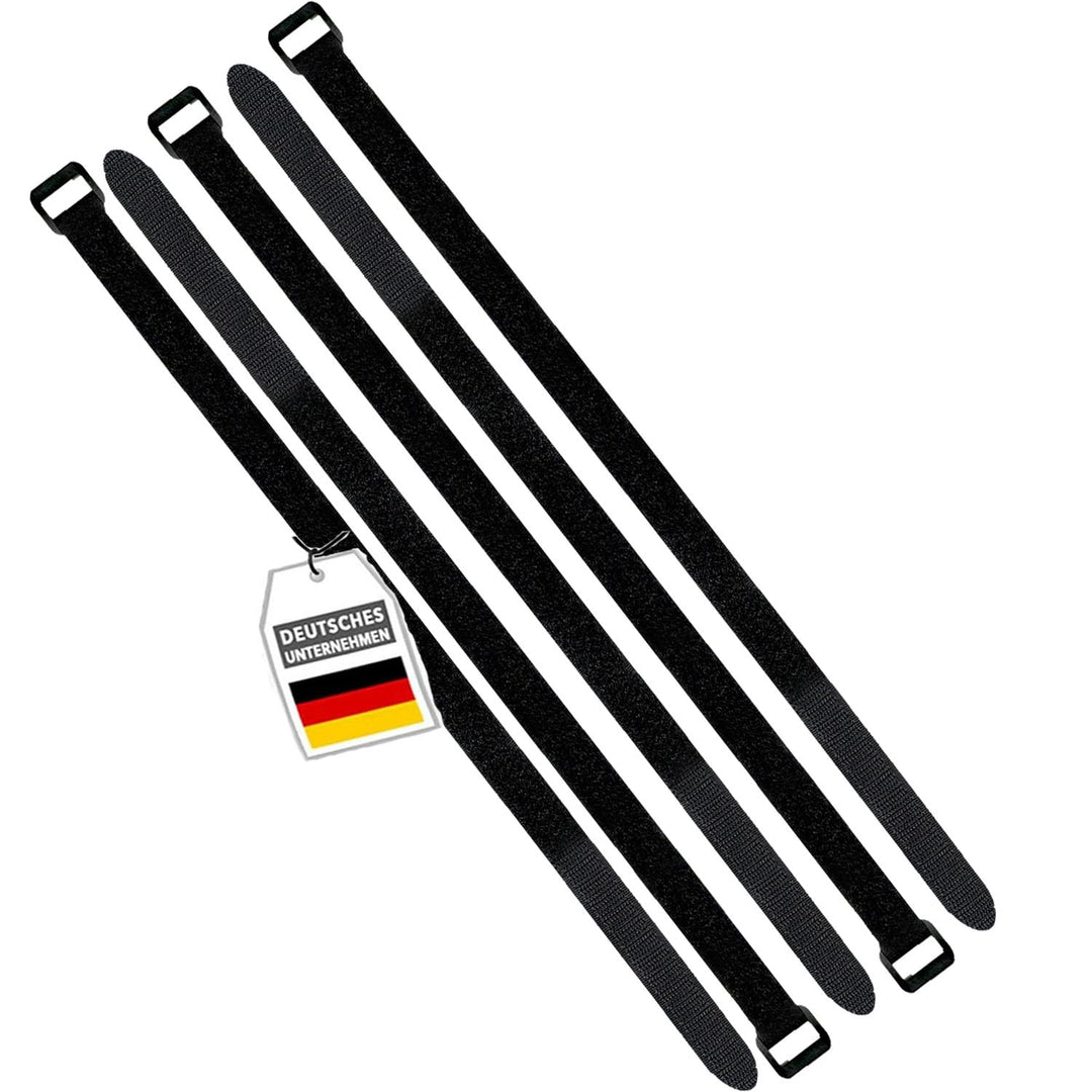 5x Klett Kabelbinder 100 cm - schwarz mit Schnalle - wiederverschliessbares Klettband 100cm mit Öse