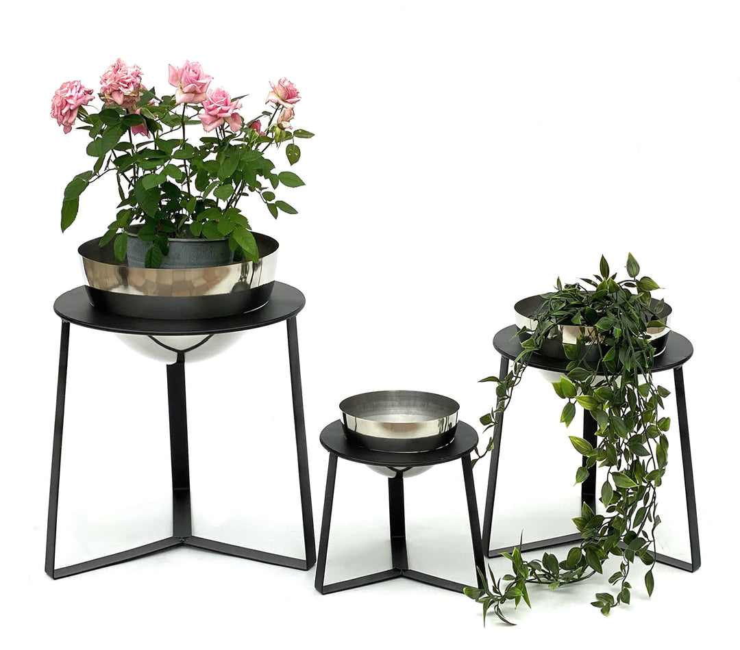 DanDiBo Blumenhocker Metall mit Topf Schwarz Silber Blumenständer 96091 3er Set Blumensäule Modern P