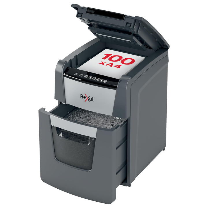 Rexel Optimum AutoFeed+ 100X Automatischer Aktenvernichter, 100 Blatt automatisch, Sicherheitsstufe