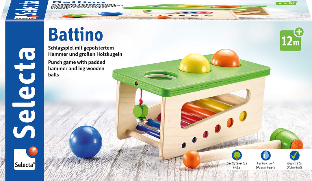 Selecta 62017 Battino, Klopfbank aus Holz, 22 cm, 10 Monate to 3 Jahre ,bunt