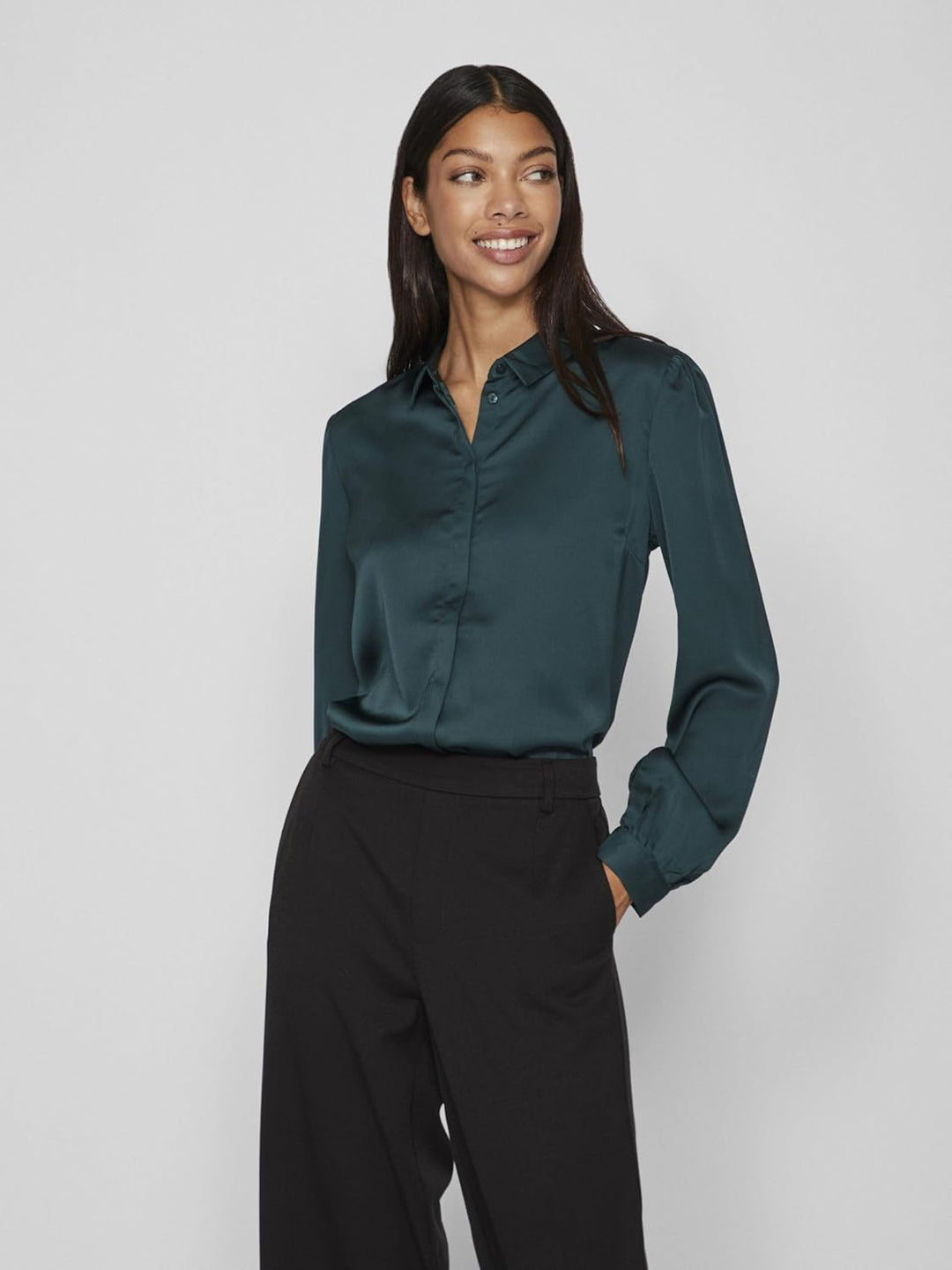 Vila Damen Viellette Satin L/S Shirt-Noos Langarmbluse 34 Ponderosa Pine, 34 Ponderosa Pine