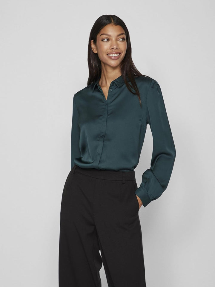 Vila Damen Viellette Satin L/S Shirt-Noos Langarmbluse 34 Ponderosa Pine, 34 Ponderosa Pine