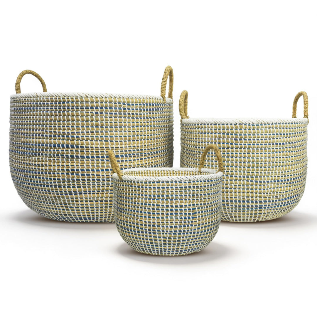 3-teilig Handgefertigter Seegras Aufbewahrungskorb-Set aus Vietnam, 31.5L/17.4L/8.4L, Wäschekorb mit