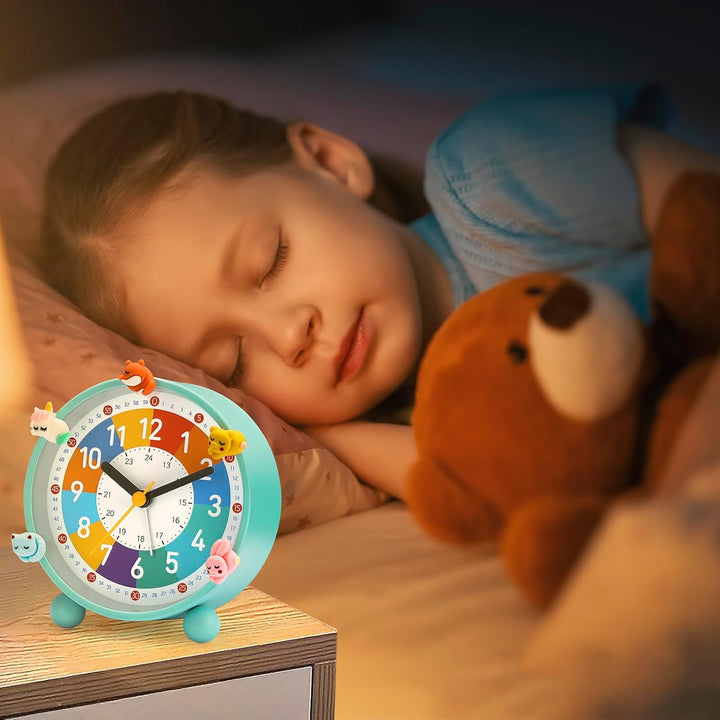 Wecker Kinder, Kinderwecker für Schulanfänge, Kein Tickendes Geräusch, Mit Nachtlicht und Schlummerf