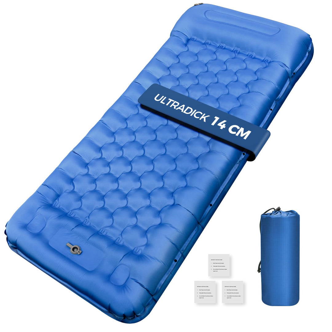 NAPASA Isomatte Camping, 14CM Verdicktes Aufblasbare Matratze mit Eingebauter Fusspresse Pumpe & Kis