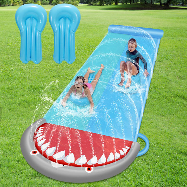 550 x 145cm Slip and Slide Wasserrutsche mit 2 Bodyboard Doppel-Wasserrutsche Wasser Rutsche Watersl
