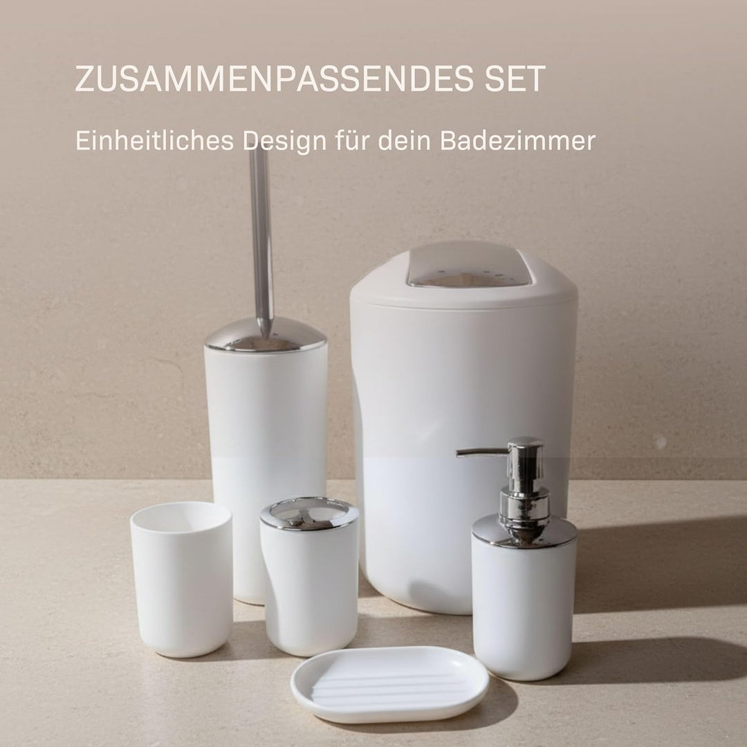 Badezimmer Set 6-teilig, Badaccessoires Komplettset Kunststoff, WC Garnitur mit Klobürste, Mülleimer