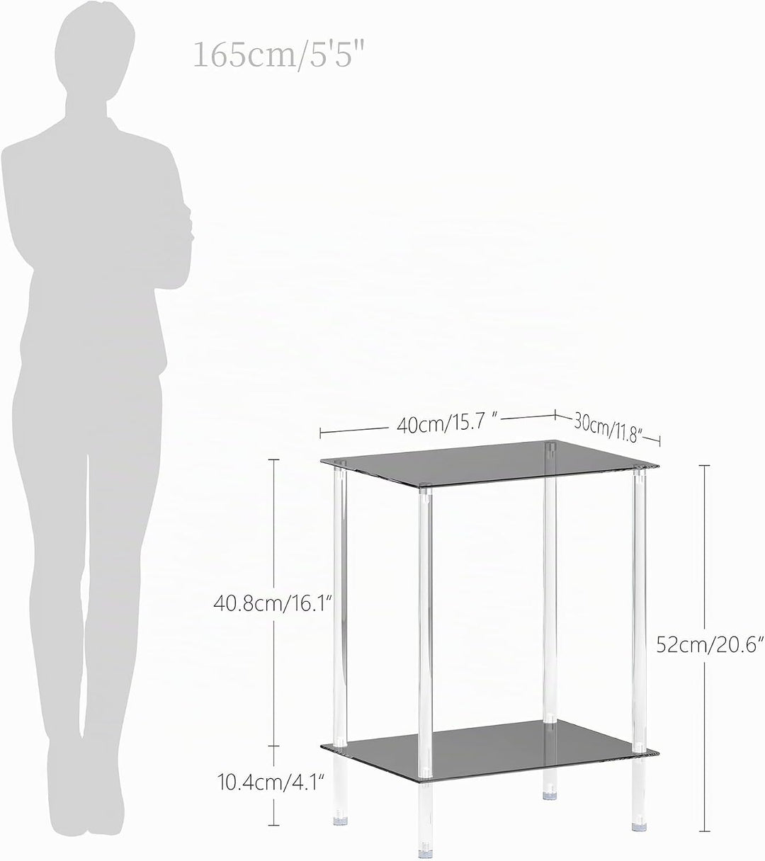 Beistelltisch Glas Eckig Nachttisch Transparent Glastisch Mobiler Couchtisch 2 Ablagen Glasregal Woh