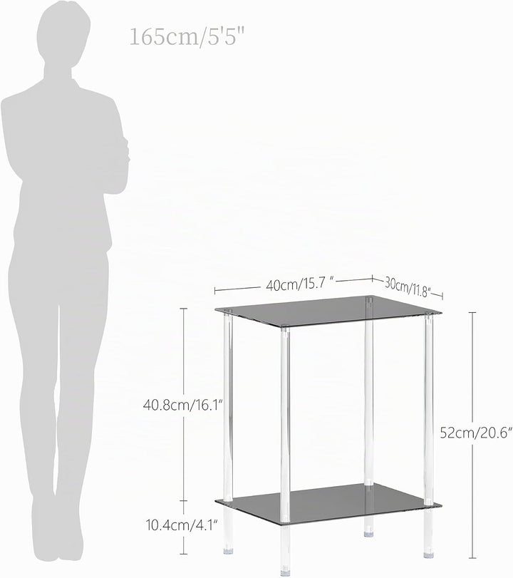 Beistelltisch Glas Eckig Nachttisch Transparent Glastisch Mobiler Couchtisch 2 Ablagen Glasregal Woh