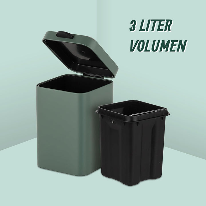 Relaxdays Kosmetikeimer Wandmontage, 3 l, Absenkautomatik, entnehmbarer Inneneimer, Bad Mülleimer, E