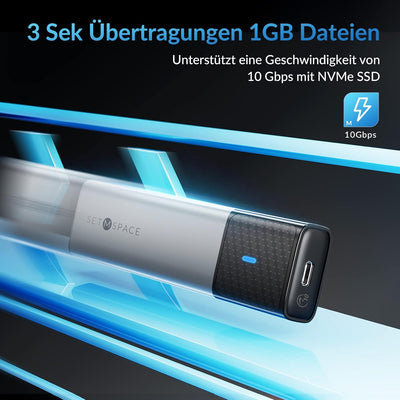 NVMe Gehäuse [Werkzeuglos], SETMSPACE M2 SSD Gehäuse [NVMe & SATA], M.2 SSD Gehäuse mit 2-in-1 Kabel