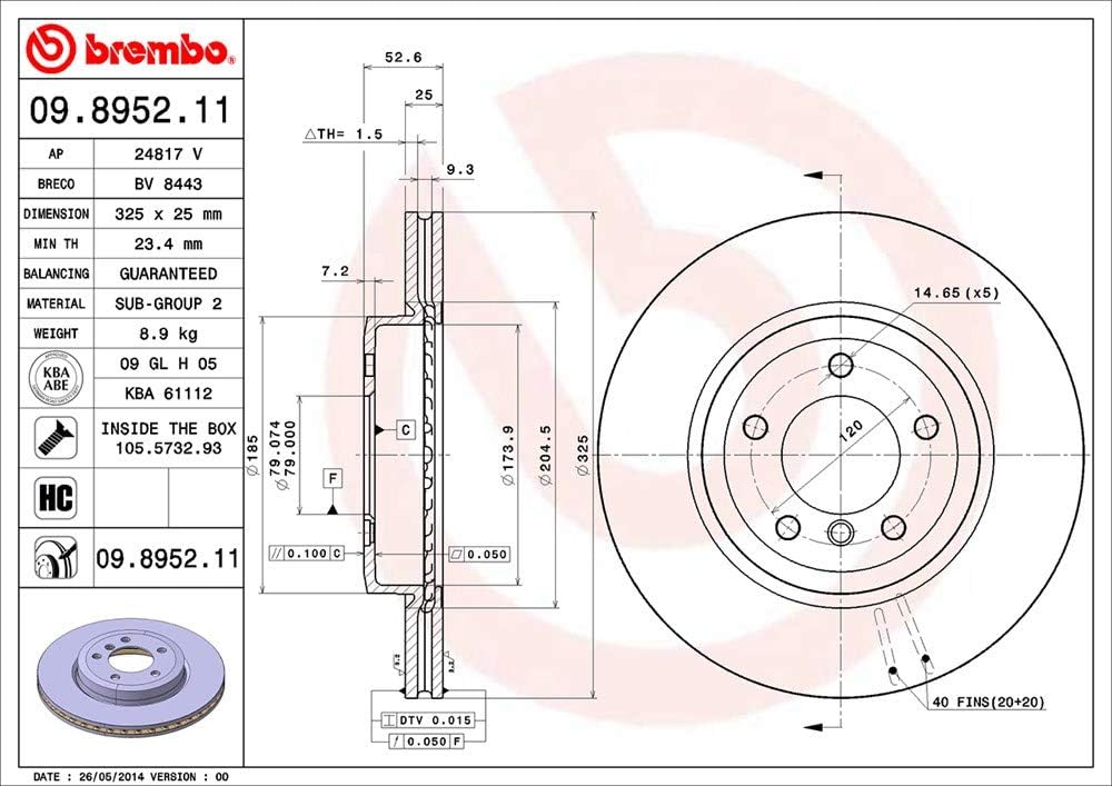 Brembo 09.8952.11 COATED DISC LINE Bremsscheibe - Paar