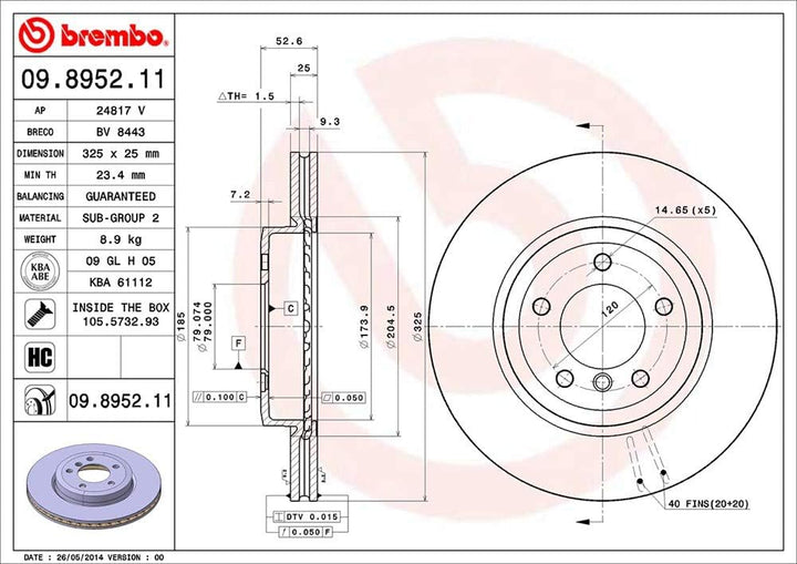 Brembo 09.8952.11 COATED DISC LINE Bremsscheibe - Paar