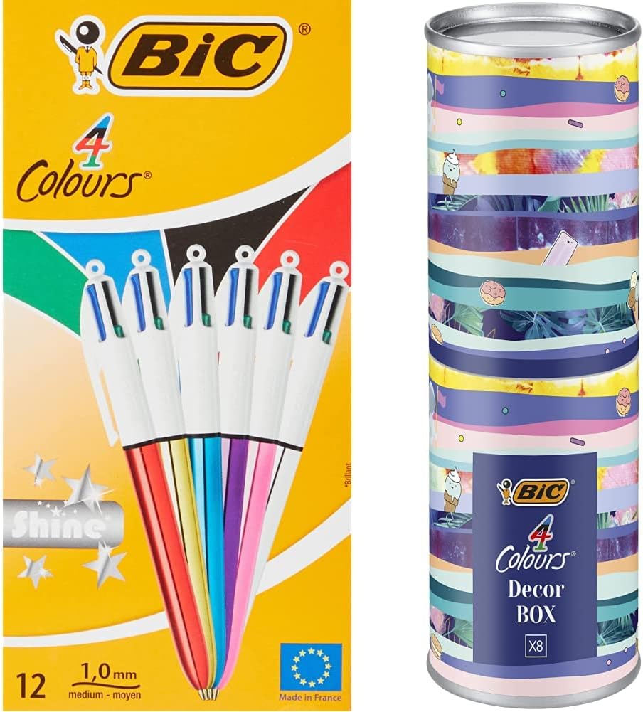 BIC 4 Farben Kugelschreiber Set 4 Colours Shine in verschiedenen Farben, 12er Pack & 4 Colours Stift