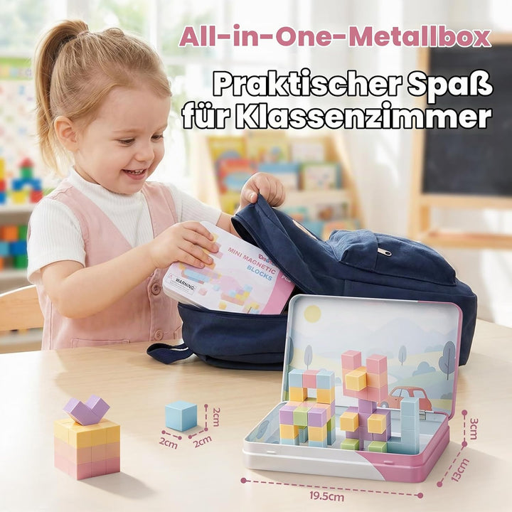 Dreamon 52PCS Mini Magnetische Bausteine Magnetic Building Blocks mit Blechdose Magnetische Baustein