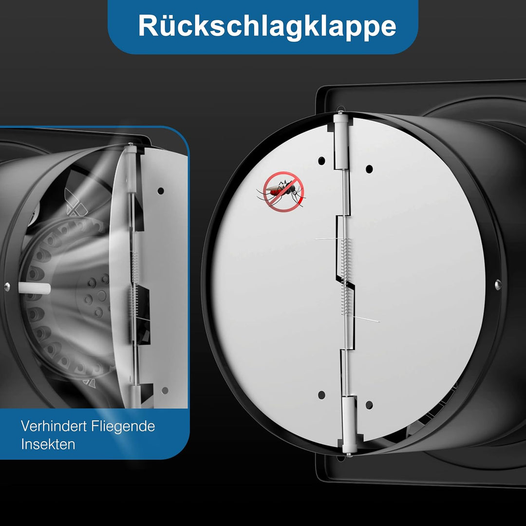 Hon&Guan Abluftventilator 150mm mit Geschwindigkeitsregler, Badlüfter Metal Leise 38W mit Rücklaufkl