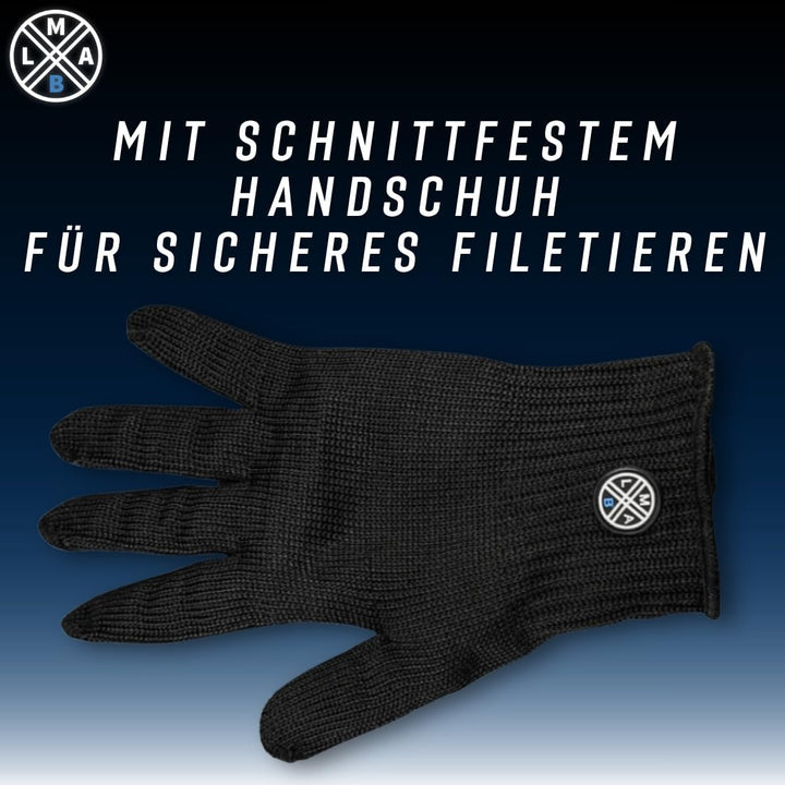 LMAB Filetiermesser Set - Filetier-Set aus Messer, Messer-Schärfer und Filetier-Handschuh