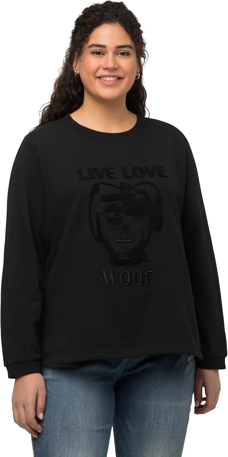 Ulla Popken Damen Toweling Sweatshirt 42-44 Grosse Grössen Schwarz, 42-44 Grosse Grössen Schwarz