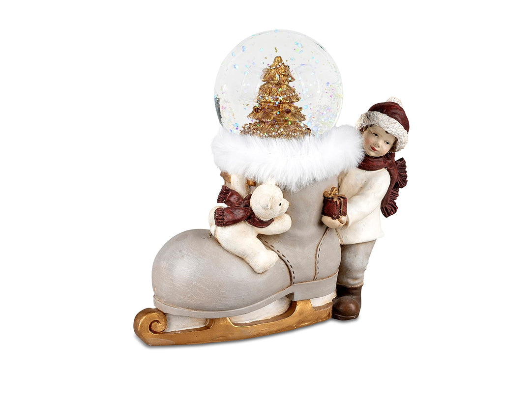 formano Schneekugel auf Schlittschuh zur Winterdeko mit Junge und Eisbär