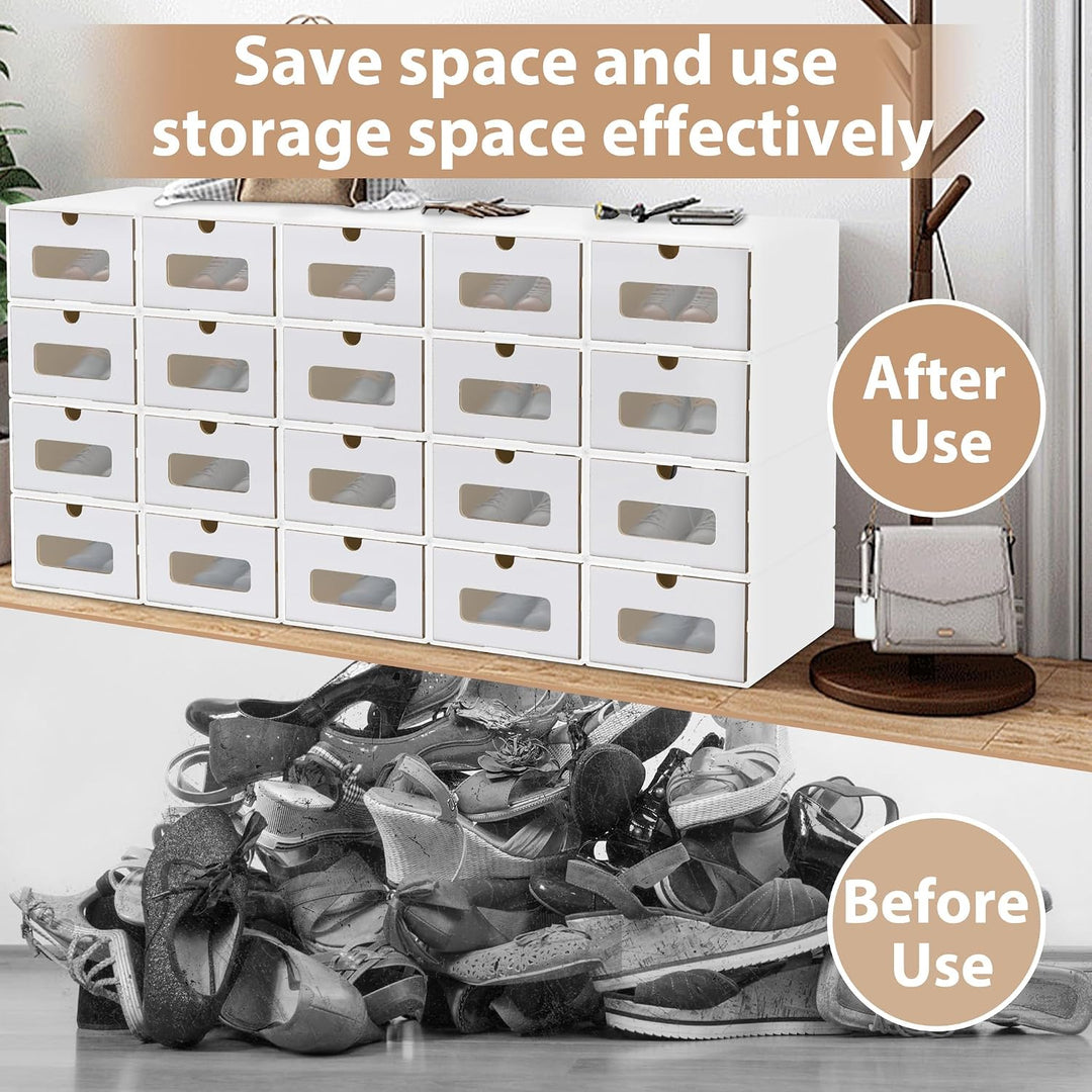 30 Stück Schuhboxen Stapelbar Boxen-Set,Aufbewahrungsbox Schubladen aus Pappe Karton,Schuhkarton Ord