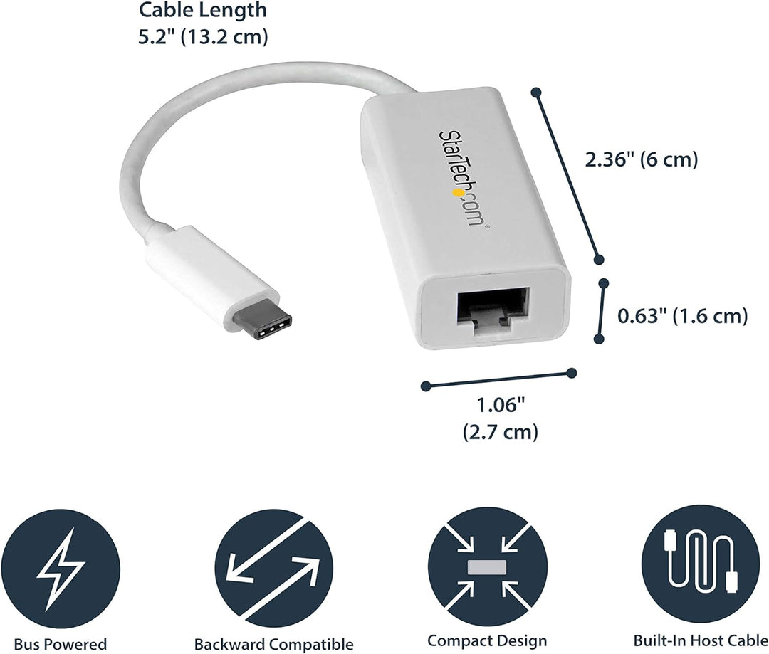 StarTech.com USB-C auf Gigabit Ethernet Adapter - Weiss - Thunderbolt 3 kompatibel - Windows & Mac -