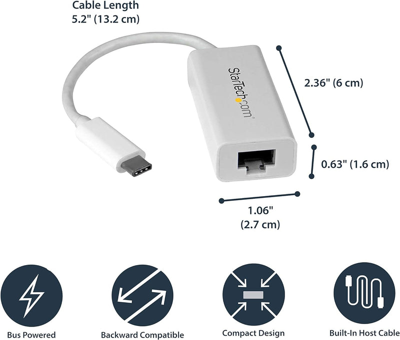 StarTech.com USB-C auf Gigabit Ethernet Adapter - Weiss - Thunderbolt 3 kompatibel - Windows & Mac -