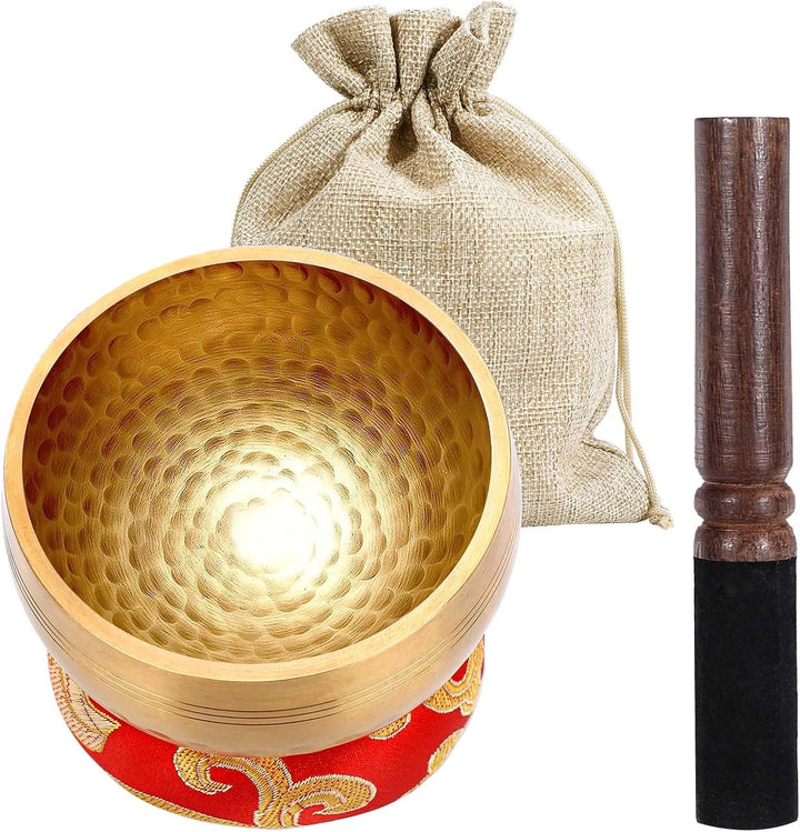 Tibetische Klangschale Klein，8CM Klangschalen Set mit Klöppel, Klangschalenkissen und Geschenk-Box,