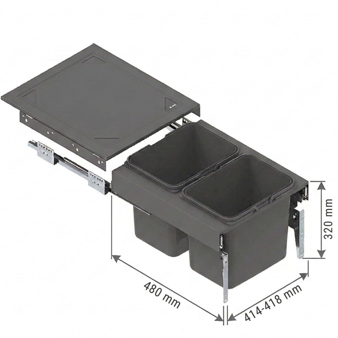 Einbau Mülleimer für 45 cm Küchenschrank 2-fach Abfallsystem 2 x 15L Vollauszug Soft Close Frontmont