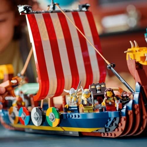 LEGO 31132 Creator 3in1 Wikingerschiff mit Midgardschlange, Set mit Schiff, Haus, Spielzeug-Wolf und