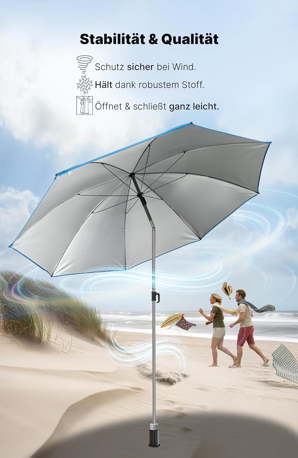 4smile Sonnenschirm Strand SunnyJoy - UPF 50+ Strandschirm Ø 180 cm, sicherer Sonnenschutz Strand, S
