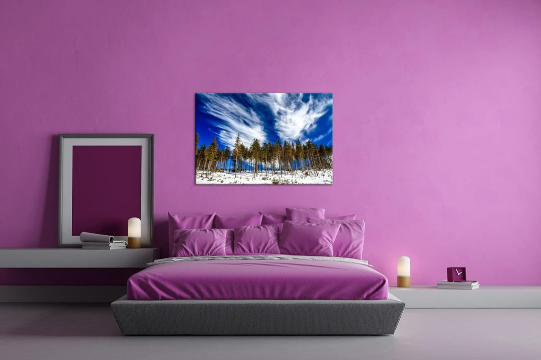 deyoli verschneiter Nadelwald Format: 80x60 als Leinwand, Motiv fertig gerahmt auf Echtholzrahmen, H