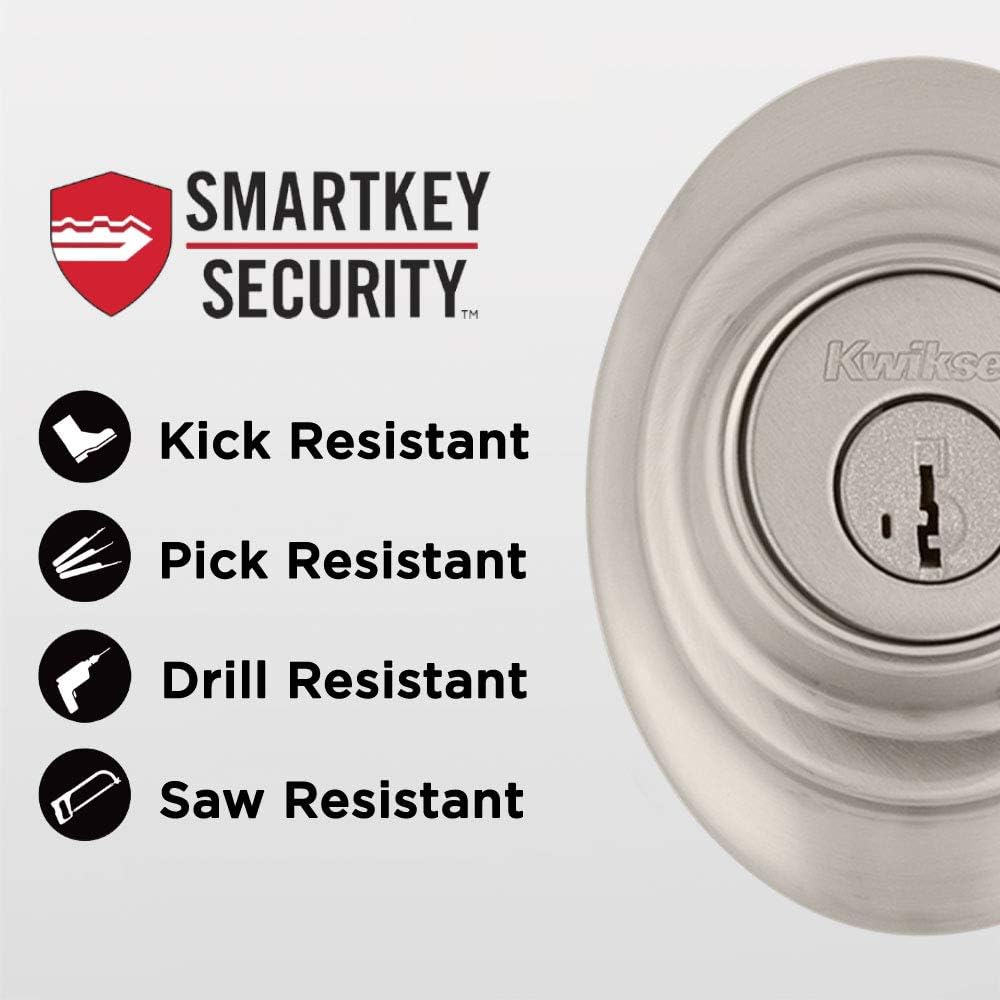 Kwikset 96870-090 Dakota Einzylinder-Griffe mit Poloknauf mit SmartKey in satiniertem Nickel (Metall