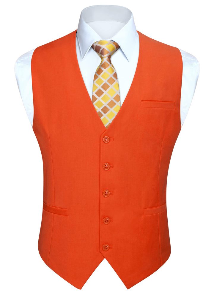 HISDERN Herren Formale Hochzeit Party Weste Baumwolle Einfarbig Weste XS Z1 - Orange, XS Z1 - Orange