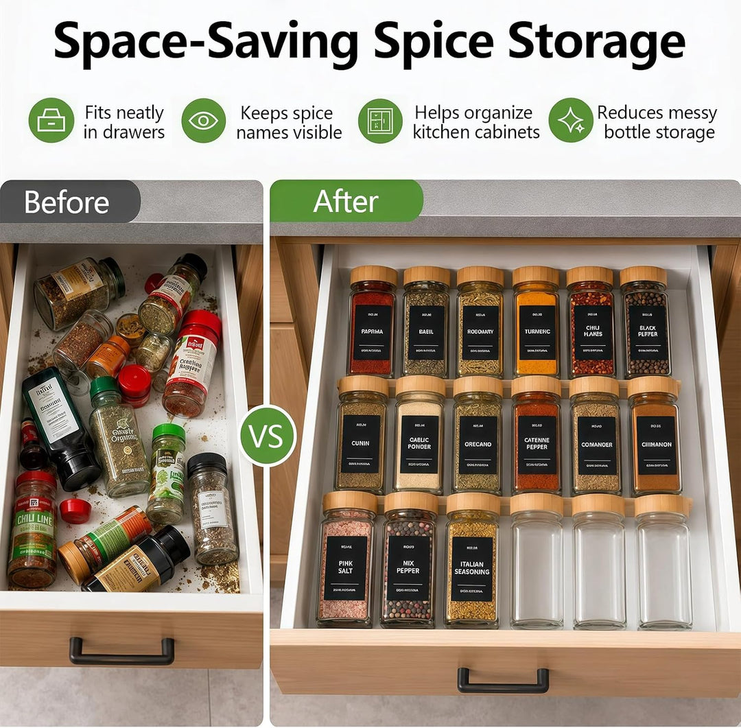 24 Set Gewürzgläser mit Schüttaufsatz, 120 ml Gewürzgläser Eckig Inklusive 648 Etiketten, Gewürz Org