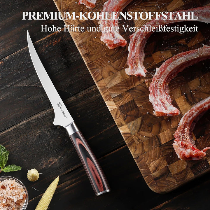 KEEMAKE Filetiermesser 15 cm, Profi Fischmesser Ausbeinmesser mit Ergonomischem Pakkaholz-Griff, Küc