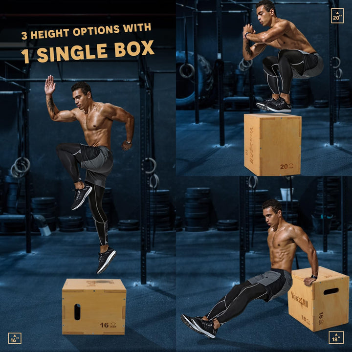 Yes4All 3 in 1 Wooden Plyo Box, Sprungbox, Plyometric Box Plattform für Sprungtraining, Home Gym und