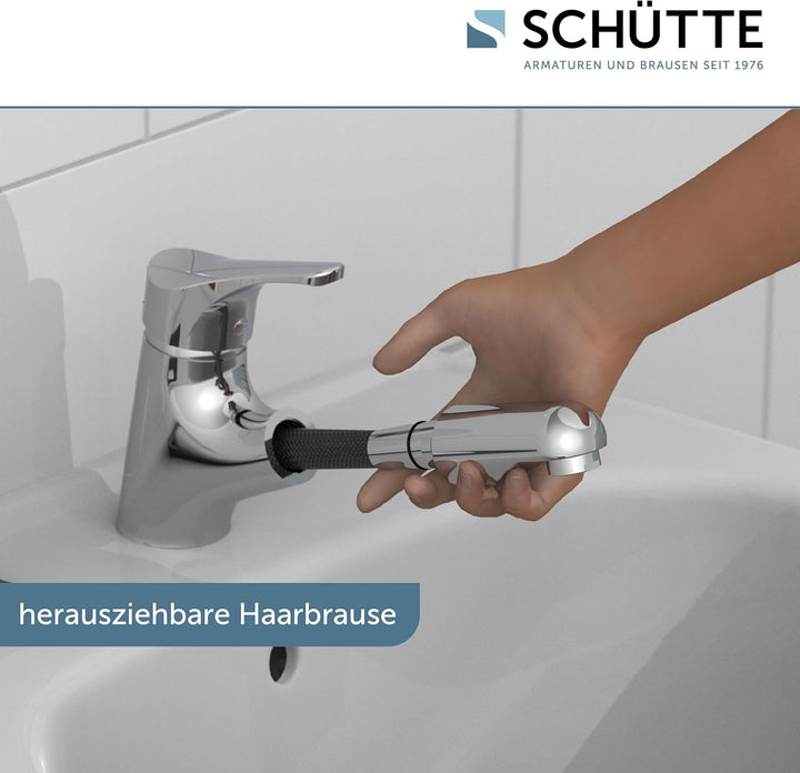 ATTICA 22150 Waschtischarmatur Bad, Wasserhahn mit Haarbrause, Badarmatur mit ausziehbarer Brause zu