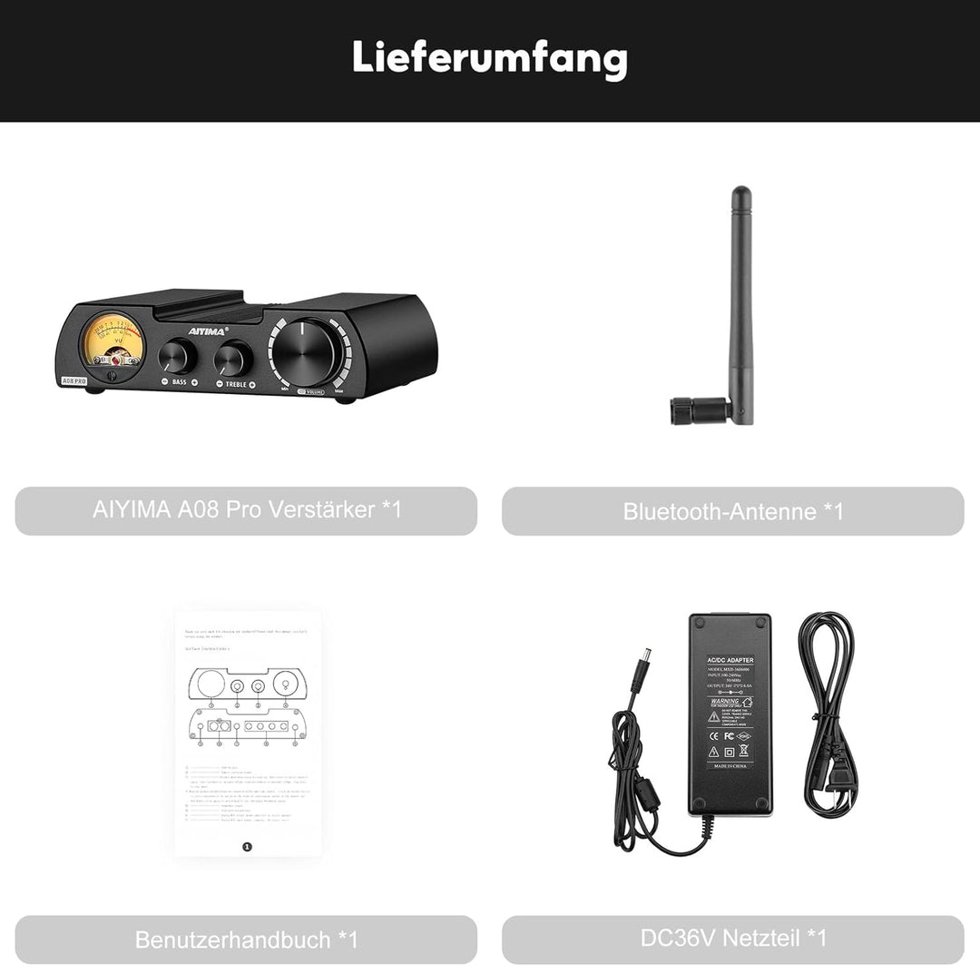 AIYIMA A08Pro Bluetooth 5.1 TPA3255 Mini-Leistungsverstärker 2.0/2.1-Kanal 300 W x 2 (4 Ohm) HiFi-St